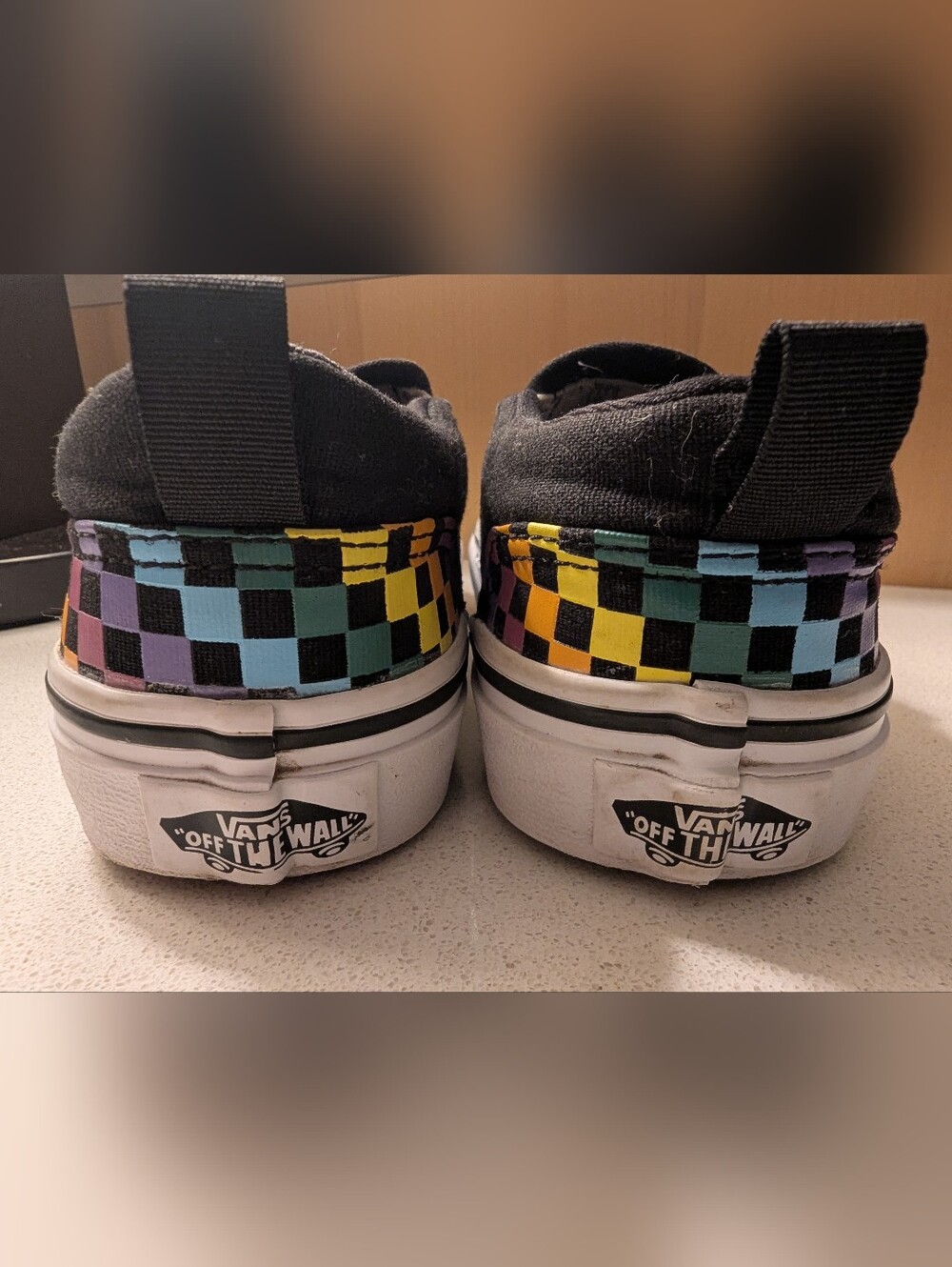 VANS Asher Slip On Shoe Rainbow Mini Check Canvas Sneakers Kids Size 13 Like New - Picture 10 of 12